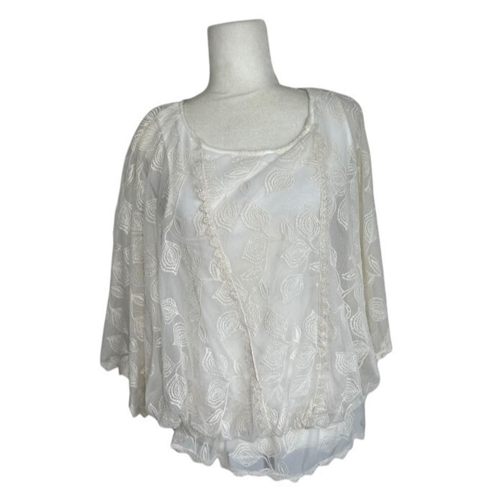 Democracy Lace Batwing Sleeve Embroidered Bohemian Ivory Large Blouse Top Blouse